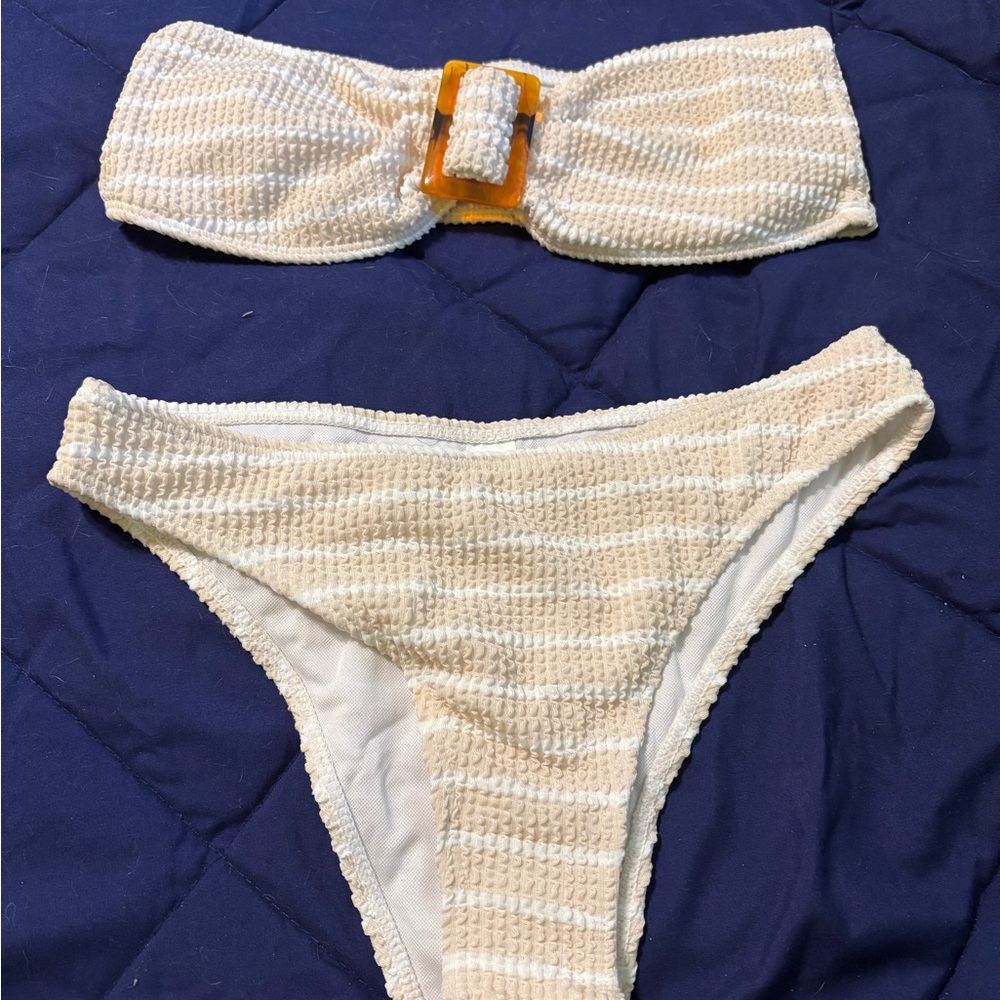 SHEIN Cream and Tan Textured Bikini